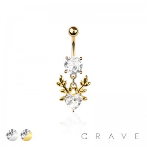 316L SURGICAL STEEL CZ DEER HEAR DANGLE BELLY BUTTON NAVEL RING 